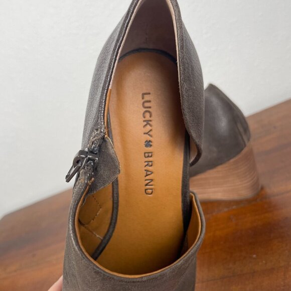 NEW Lucky Brand Tylera Size: 8.5 Leather Wedge Open Toe Bootie - Picture 8 of 13